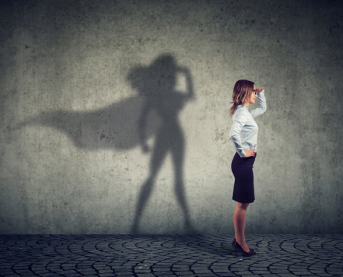 Brave woman posing as super hero