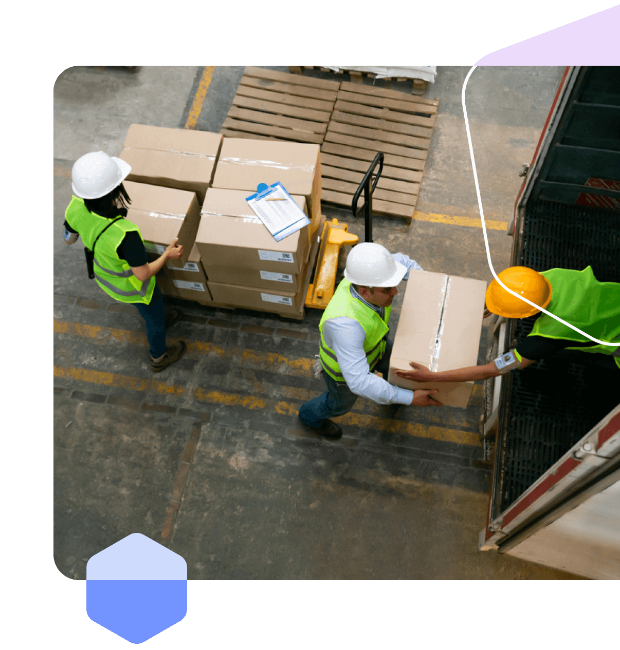 Team loading a truck with packages