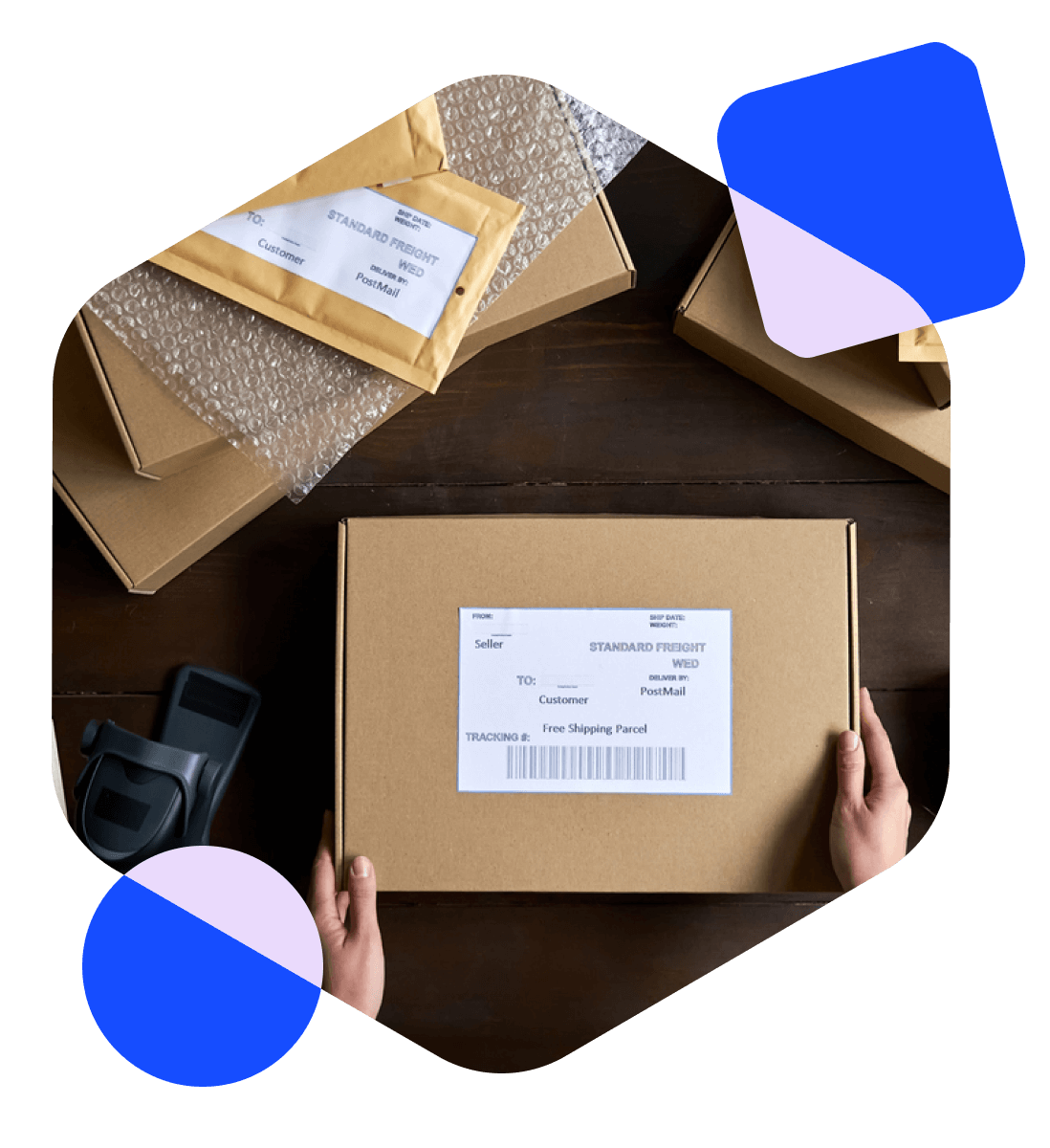 Hands with shipping materials