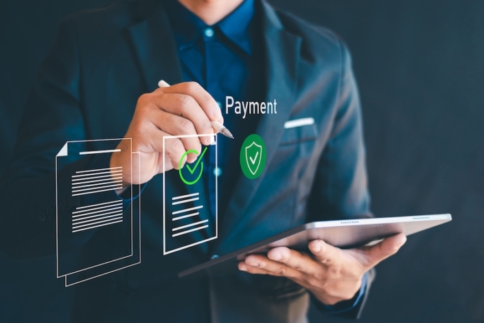 Online payment confirmation, financial technology transactions, digital banking, and online payments. People who use mobile phones for online transactions and shopping.