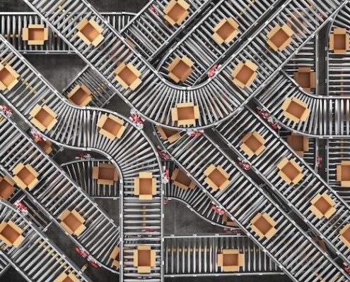 Boxes on conveyor belt