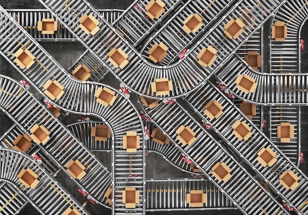 Boxes on conveyor belt