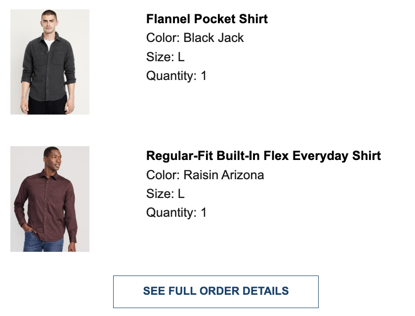 Ordered items sample