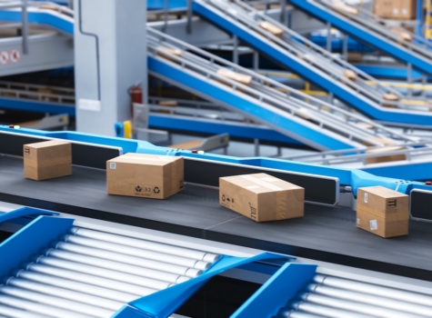 Boxes on a conveyor belt.
