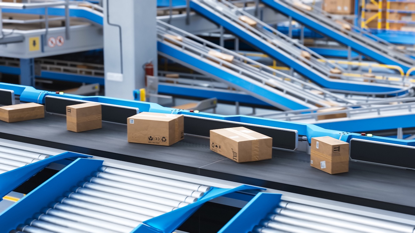 Boxes on a conveyor belt.
