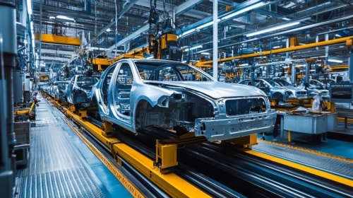 Car on a modern assembly line