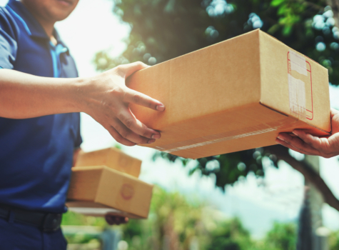 Delivery man delivering parcel to customer