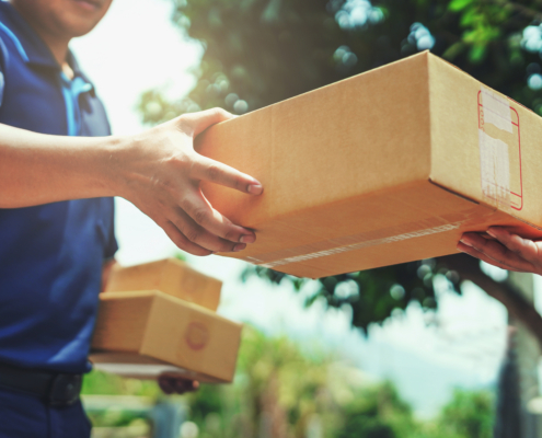 Delivery man delivering parcel to customer